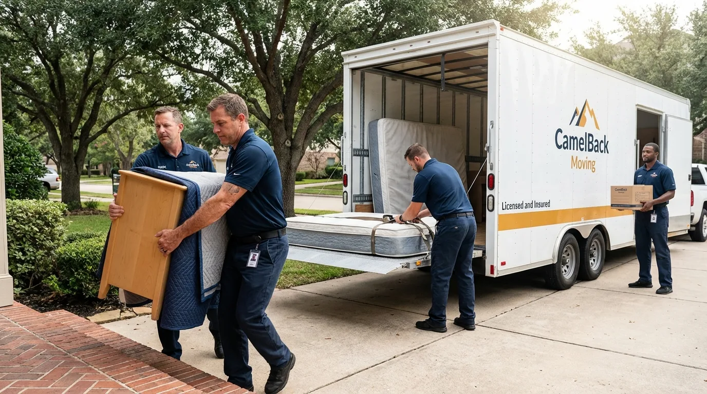 Crew loading residential truck for cross-state move from Coralville, IA