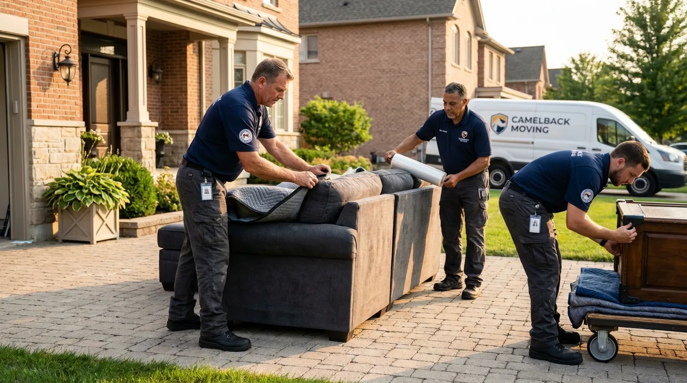 Large estate moving crew wrapping furniture in Coralville, IA