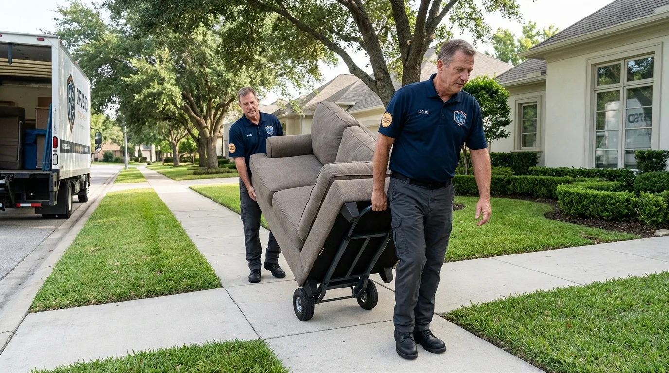 Local residential moving crew loading furniture in Coralville, IA