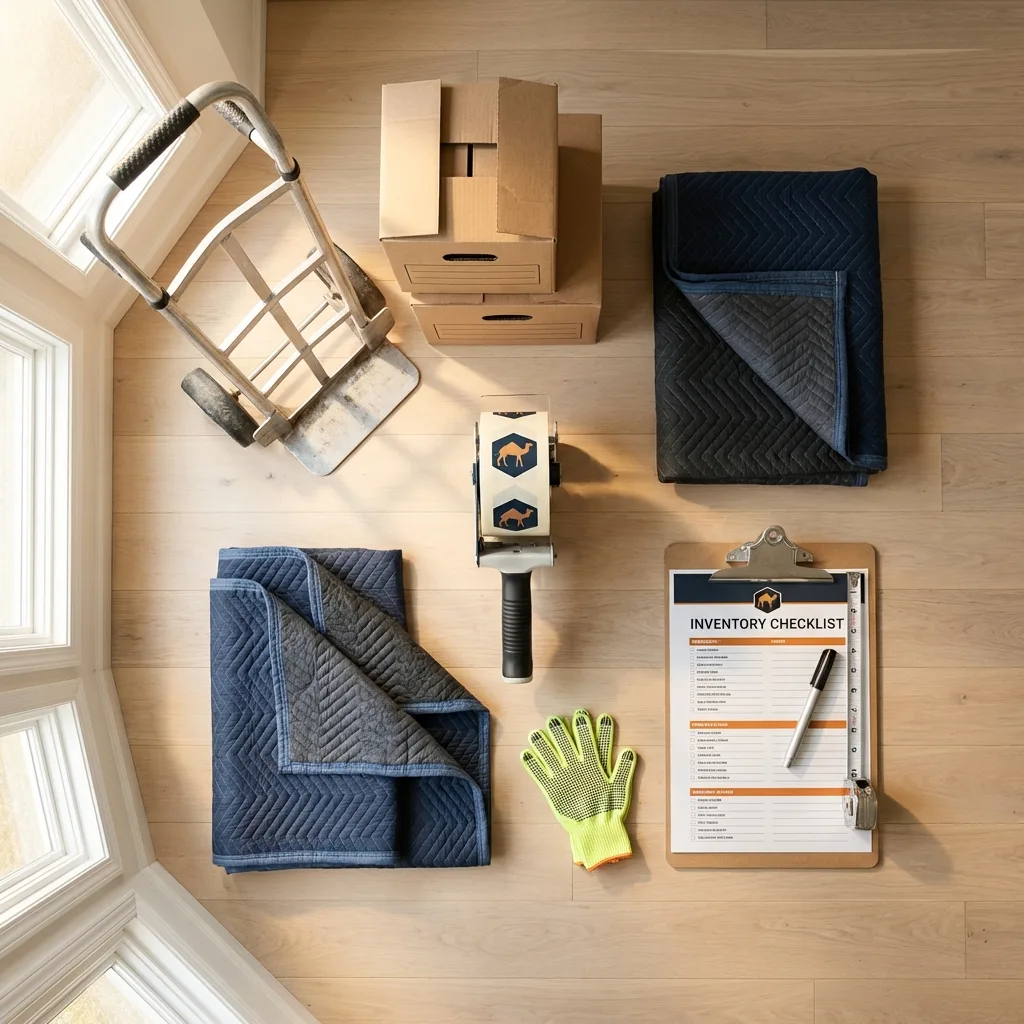 Professional moving supplies and packing materials layout for Coralville residential relocations